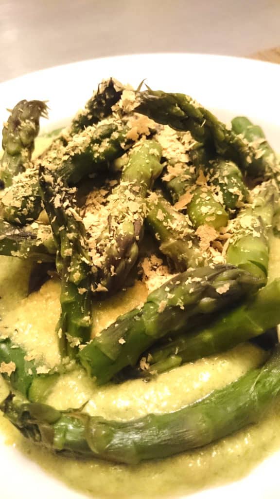 low carb black bean spaghetti with creamed asparagus