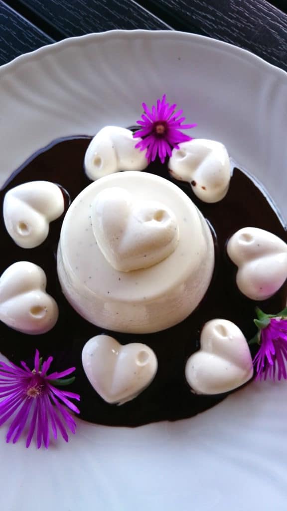 sugar free agar panna cotta with hazelnut chocolate sauce