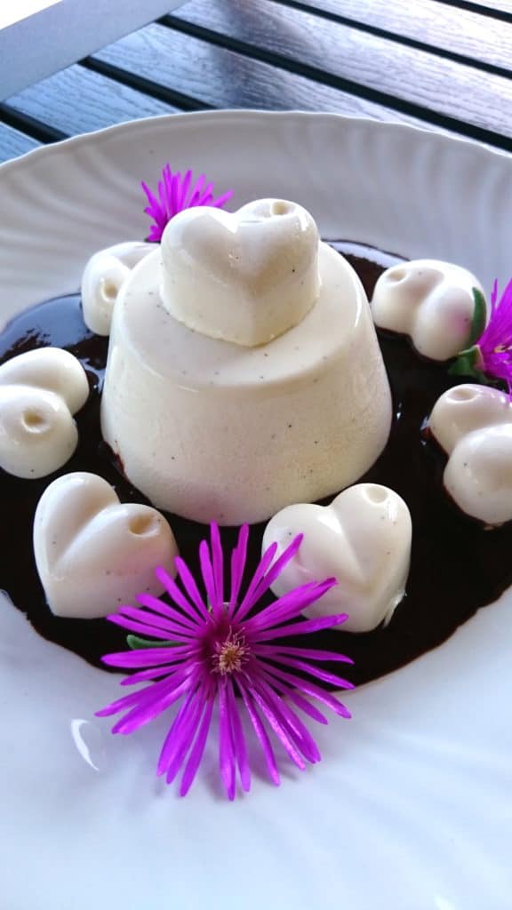 sugar free agar panna cotta with hazelnut chocolate sauce