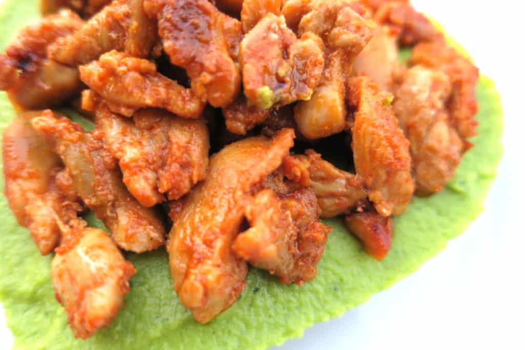 asian chicken with cauliflower & broccoli purée
