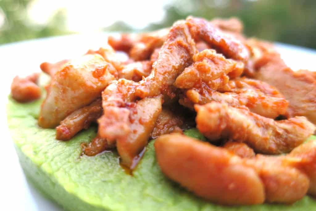 asian chicken with cauliflower & broccoli purée