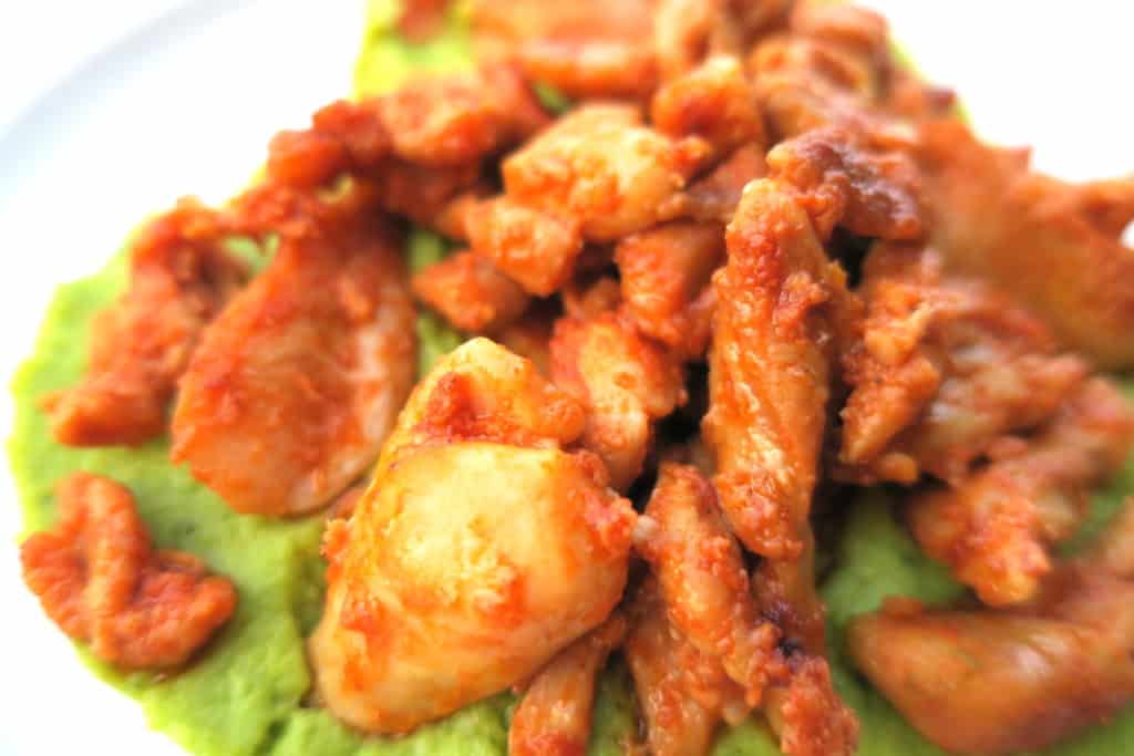 asian chicken with cauliflower & broccoli purée