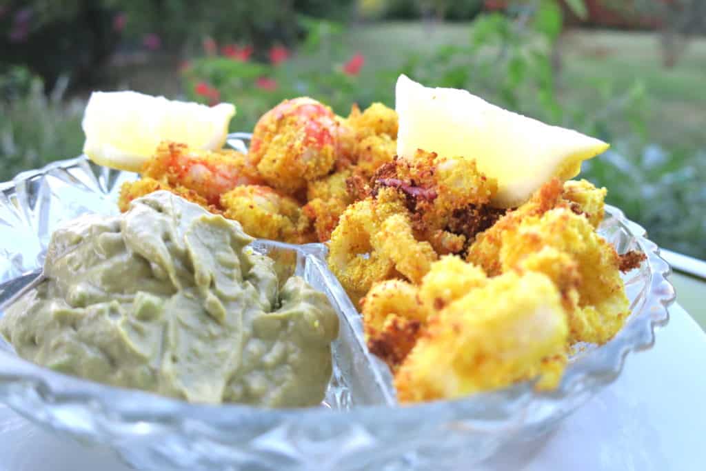 crispy baked calamari & prawns with avocado salsa