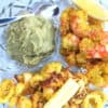 crispy baked calamari & prawns with avocado salsa