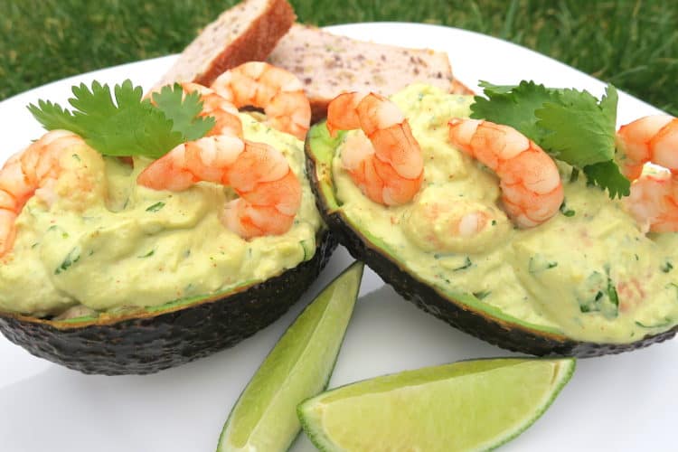 keto avocado boats with prawns in lime & ginger mayonnaise