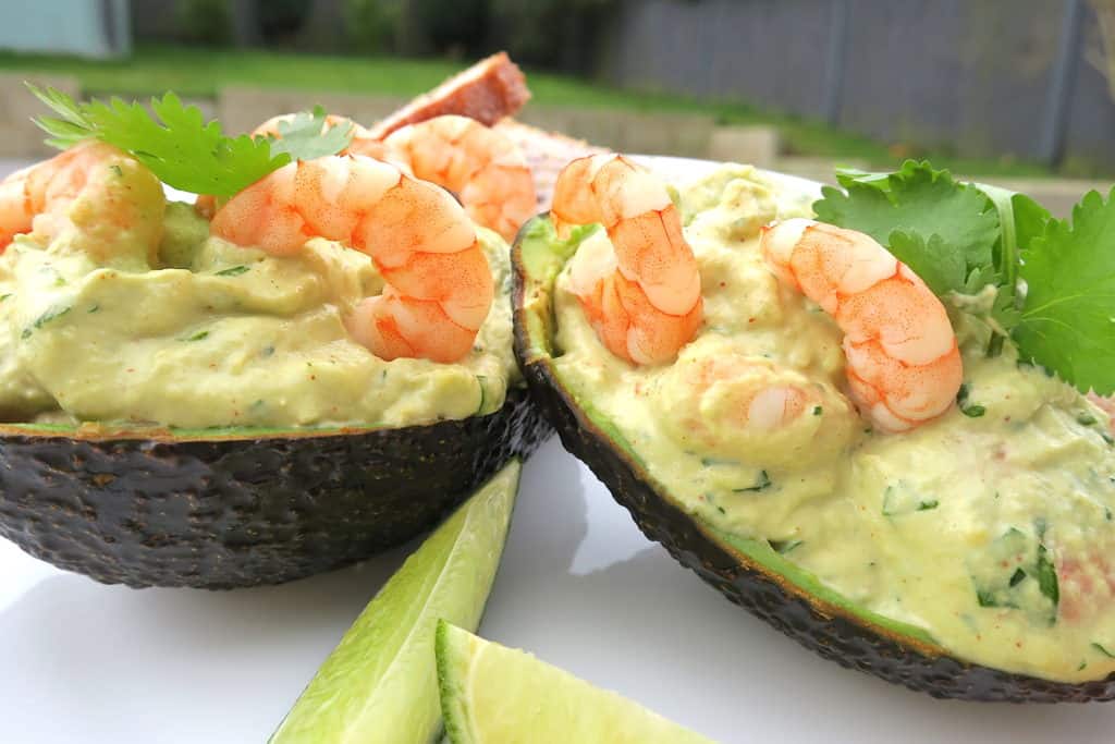 keto avocado boats with prawns in lime & ginger mayonnaise