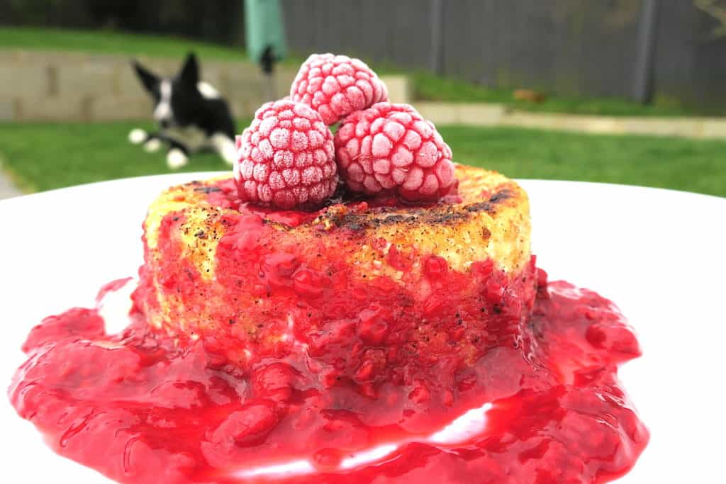 keto camembert with sugar free raspberry & gin compote