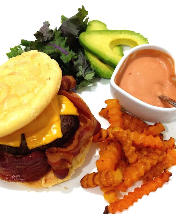 Ultimate Keto Low Carb Bacon Cheese Burger and Chips