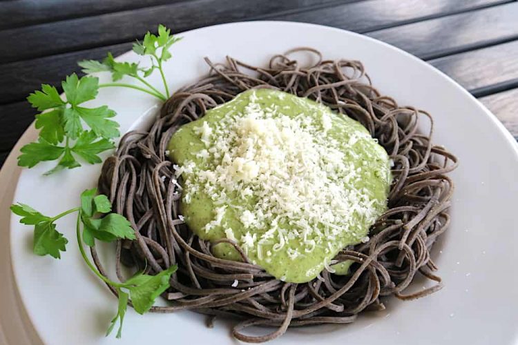Low Carb Keto Spaghetti with Pesto Sauce