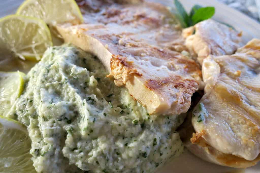 Swordfish Steak with Parsley Cauliflower Purée & Anchovy Emulsion