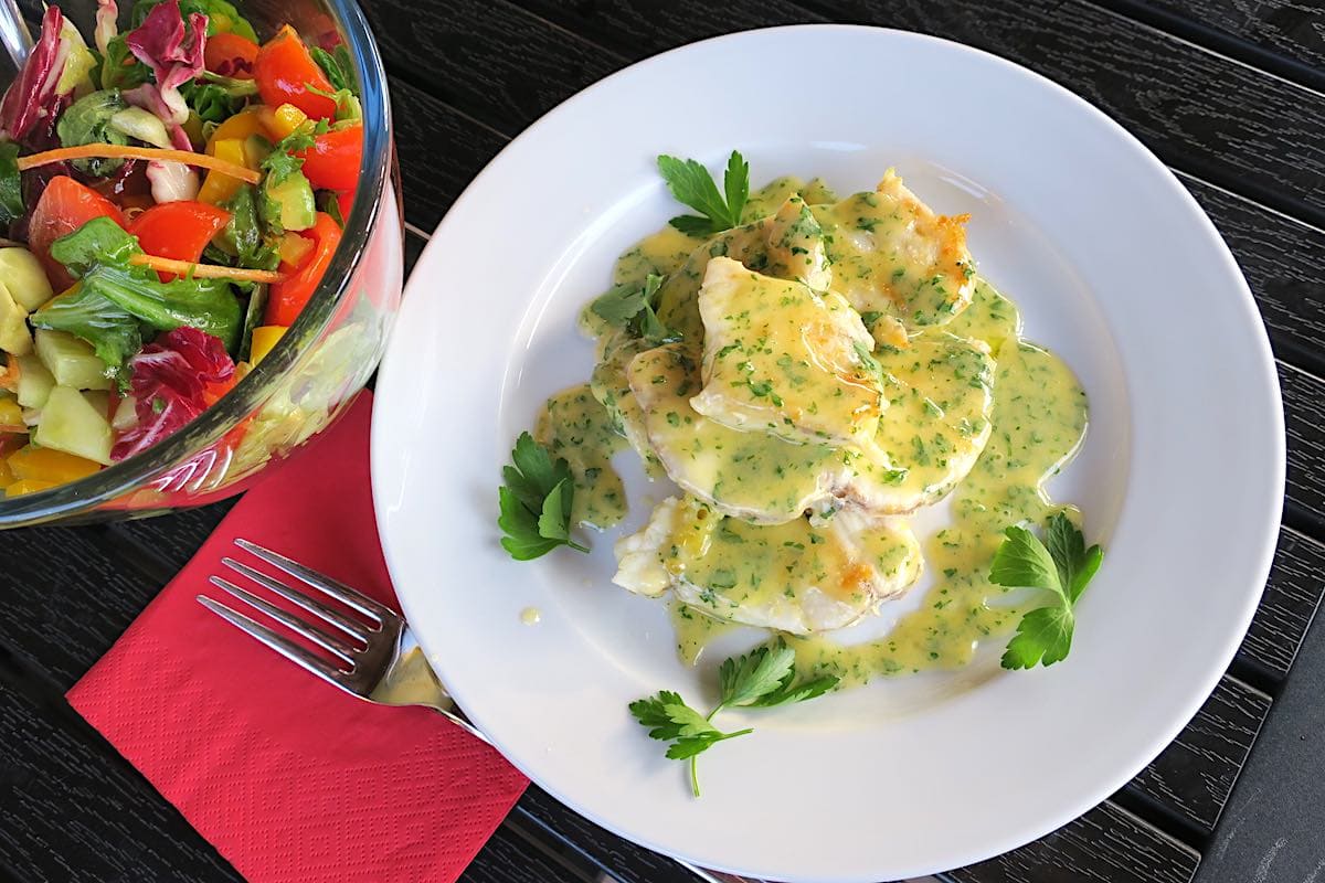 Monkfish Tail Steaks with Parsley Beurre Blanc