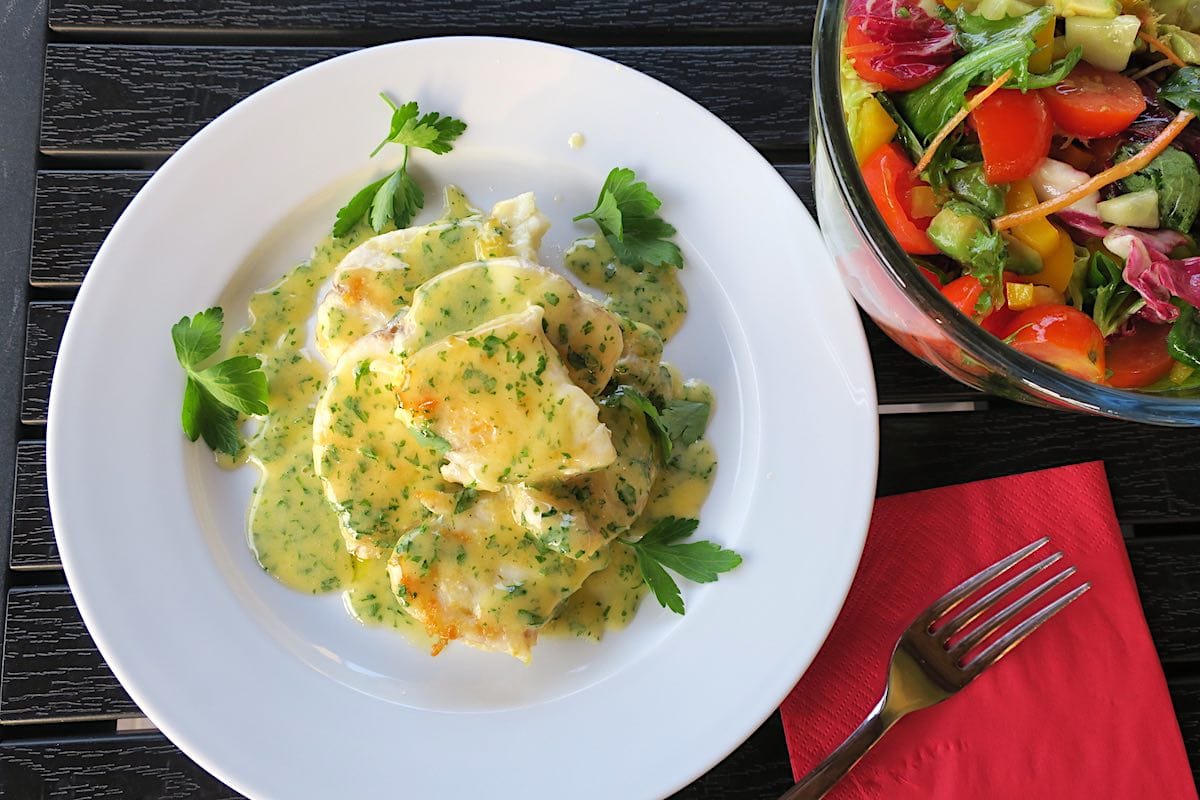 Monkfish Tail Steaks with Parsley Beurre Blanc