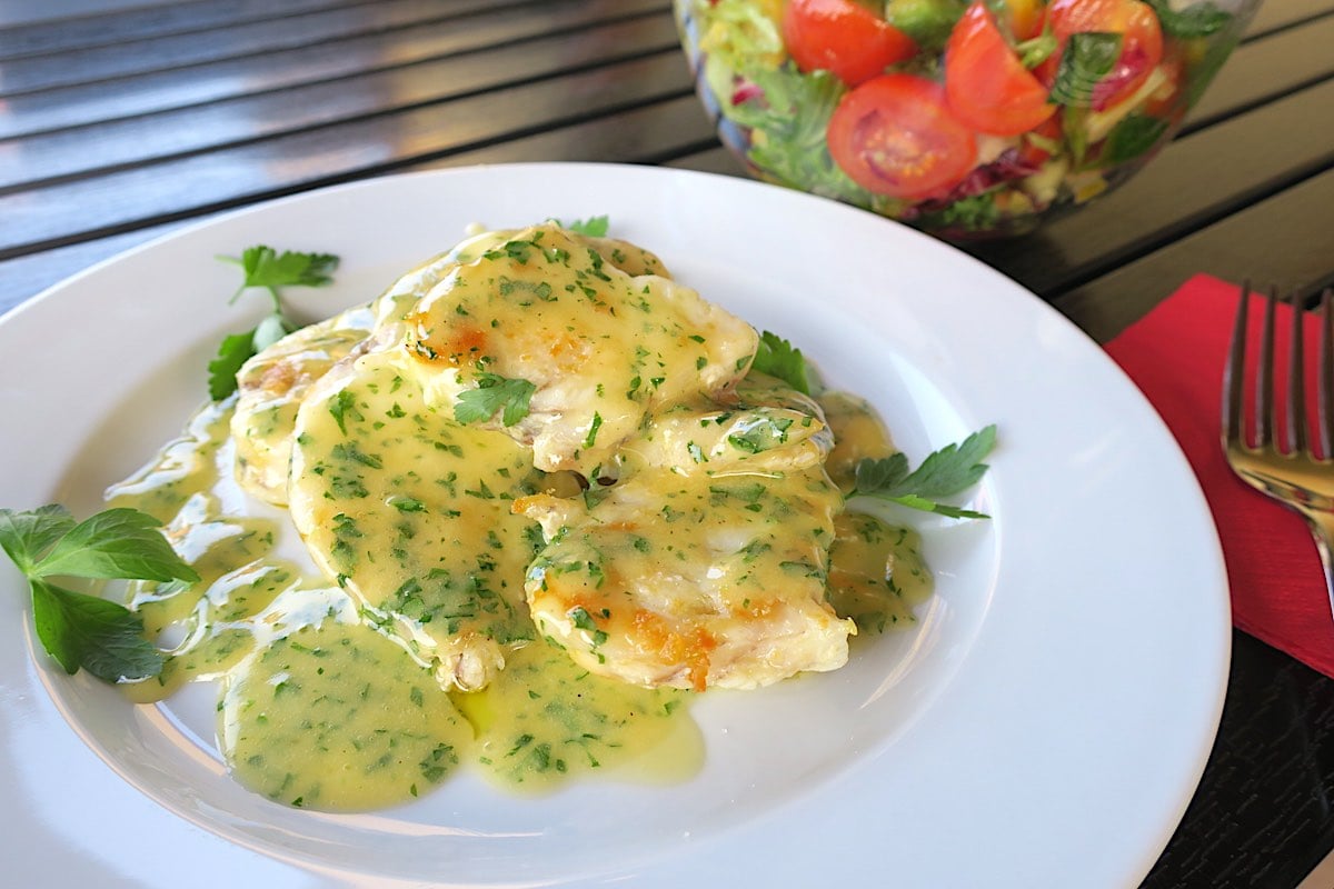 Monkfish Tail Steaks with Parsley Beurre Blanc